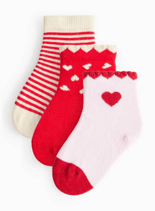 Valentines Heart Socks 3 Pack 12-24 months